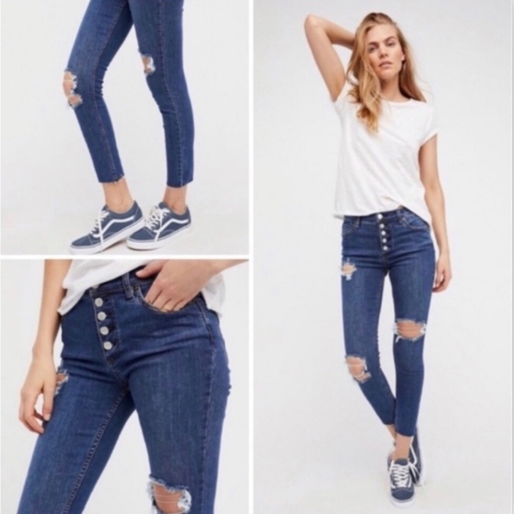 Free People Reagan Distressed Button Front Jeans
